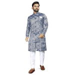 Cotton Mens Ethnic Wear Stylish Blue Kurta Pajama Long Sherwani Set