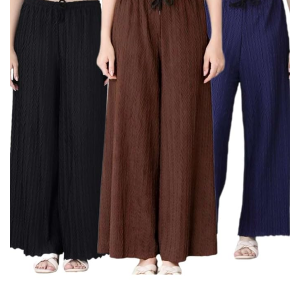 Women’s Pleated Palazzo Pants Combo Pack of 3