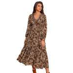 Dress for Women ||Bohemian Brown Print Casual Comfortable Women's Long Sleeve Maxi Dress