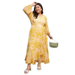 Women's V-Neck Three-Quarter Sleeve Floral Wrap Chiffon Midi Dress