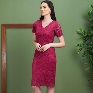 Women White Self Design Bodycon Lace Knee-Length