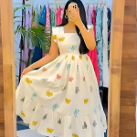 Women's Butterfly Print Western Poly-Cotton Frock Maxi Dress