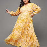 Women's V-Neck Three-Quarter Sleeve Floral Wrap Chiffon Midi Dress