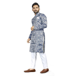 Cotton Mens Ethnic Wear Stylish Blue Kurta Pajama Long Sherwani Set