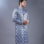 Mens Ethnic Wear Red Silver Shade Kurta Pajama Sherwani Set
