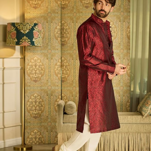 Men’s Silk Blend Kurta with Paisley Design