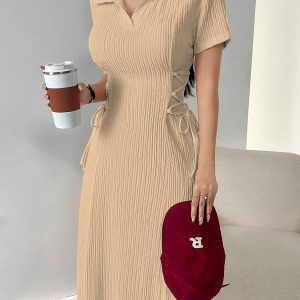 Side-Tie Waist Long Casual Maxi Women Dress Outfit