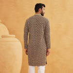Men's Cotton Gold Embroidered Sequinned Kurta With white churidar Pyjama