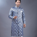 Mens Ethnic Wear Red Silver Shade Kurta Pajama Sherwani Set