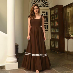 Women's Long Maxi Gown with Shoulder Ribbon Tie-Up Dress, Stylish & Trendy
