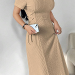Side-Tie Waist Long Casual Maxi Women Dress Outfit