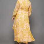 Women's V-Neck Three-Quarter Sleeve Floral Wrap Chiffon Midi Dress